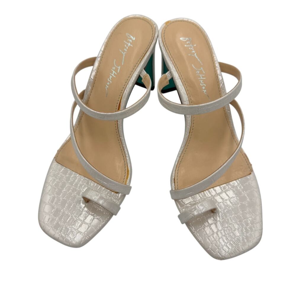 Betsey Johnson Anya Heels 8 White Croc Mule Sandals Bridal Y2K Heels Shoes Y2K - Picture 3 of 16